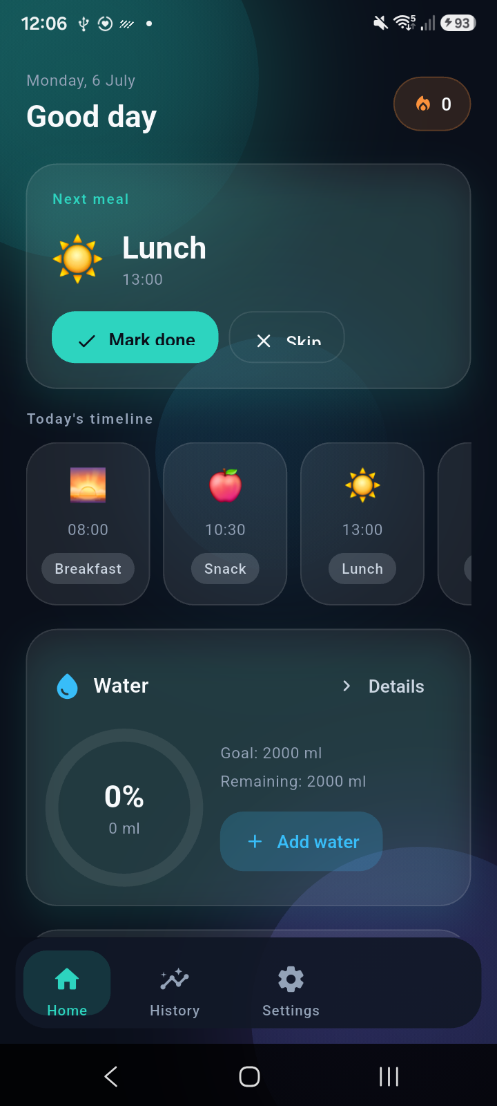 Meal Whisper home dashboard screenshot